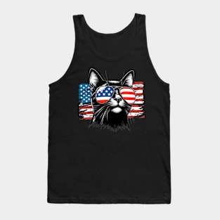 Black Cat Patriotic Sunglasess American Flag 4th of July Tank Top